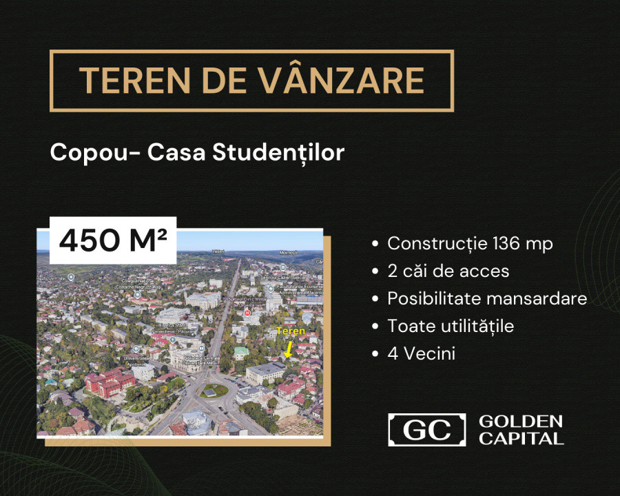 Vânzare Teren 426 mp Copou- Casa Studenților. Ideal pt Casă Personală