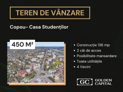 SHIMB/ VÂNZARE Teren 426 mp Copou- Casa Studenților.
